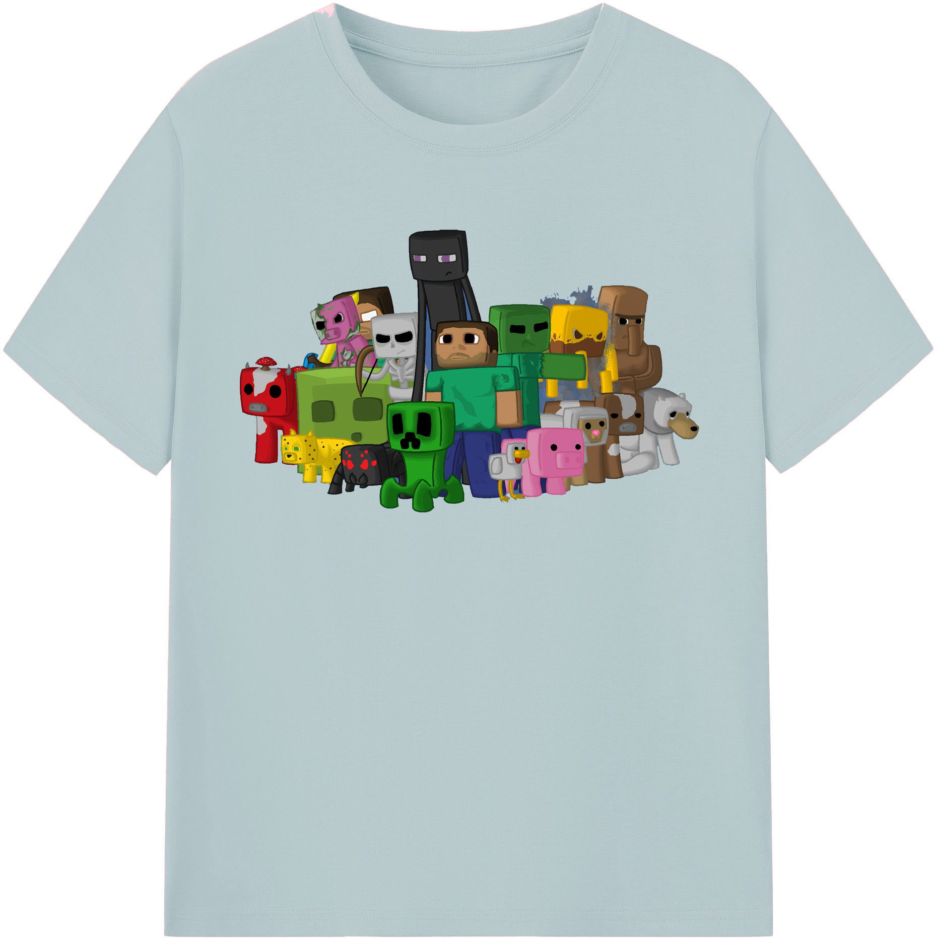 （画像用） マインクラフト ブロックの世界 Minecraft MC Block world 綿100％半袖Tシャツ（フロントプリント）